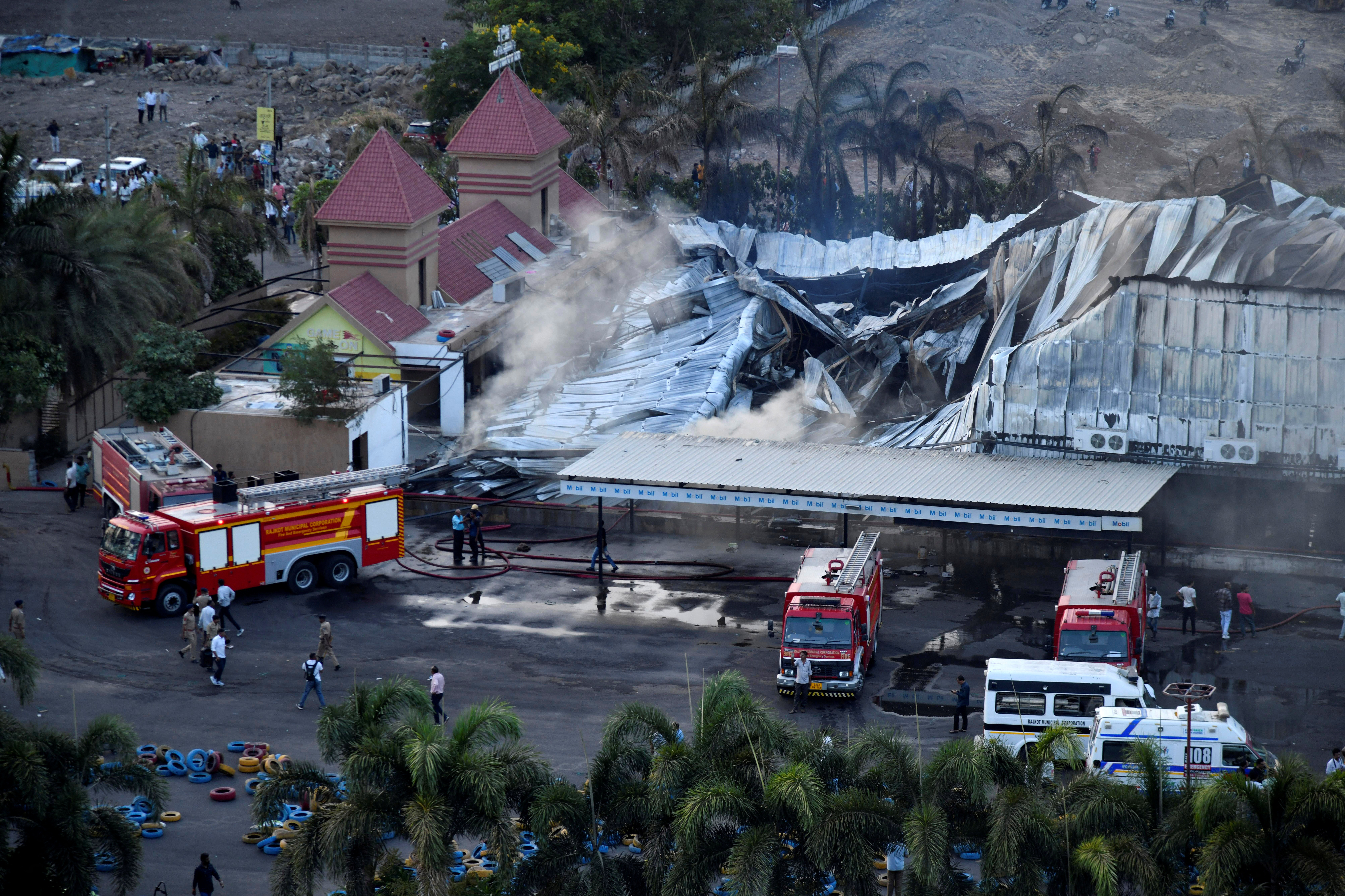 A view shows a burned gaming zone after a fire, in Rajkot