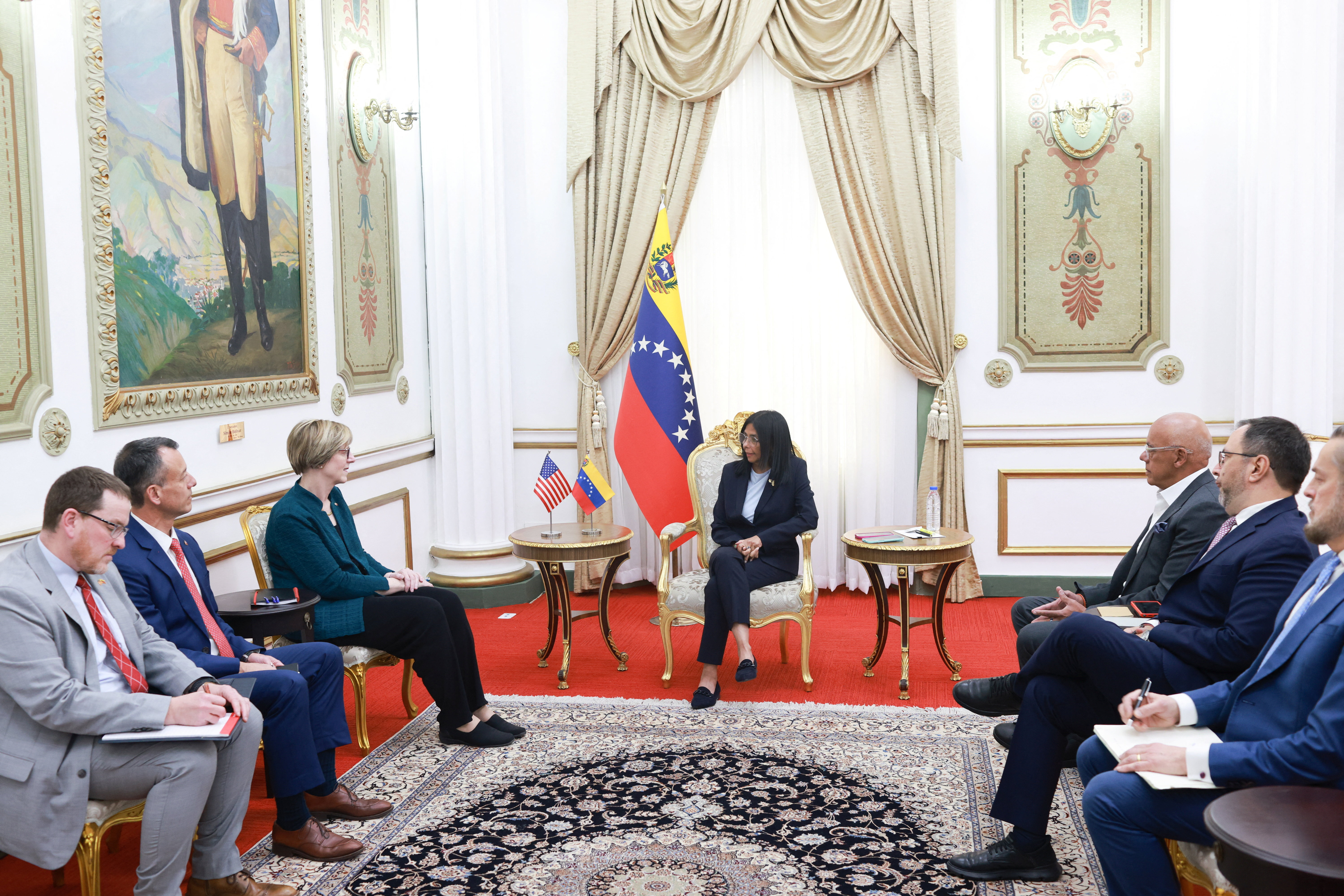 Venezuela's interim president Delcy Rodriguez meets with U.S. envoy Laura Dogu at Miraflores Palace, in Caracas