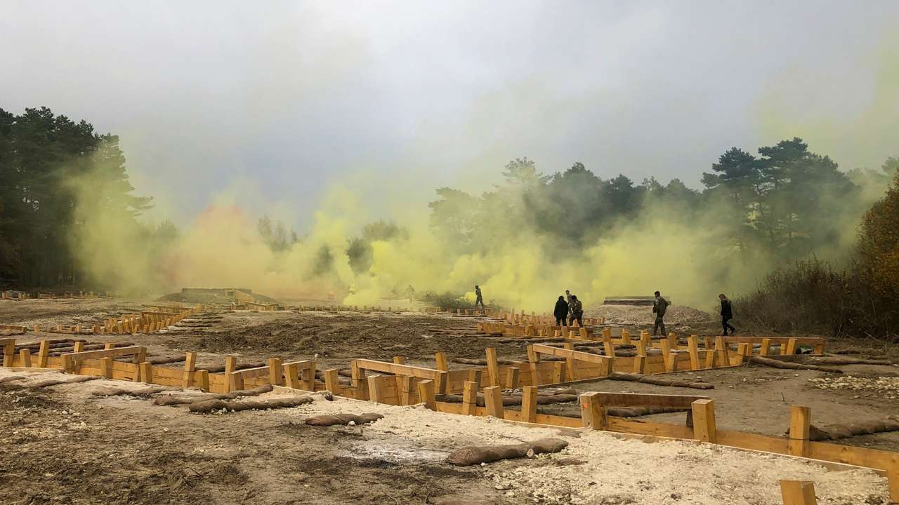 A training session involving Ukrainian conscripts and veterans