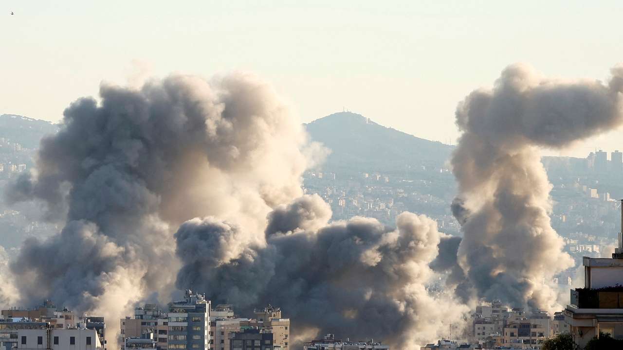 Smoke billows over Beirut's southern suburbs, after an Israeli strike