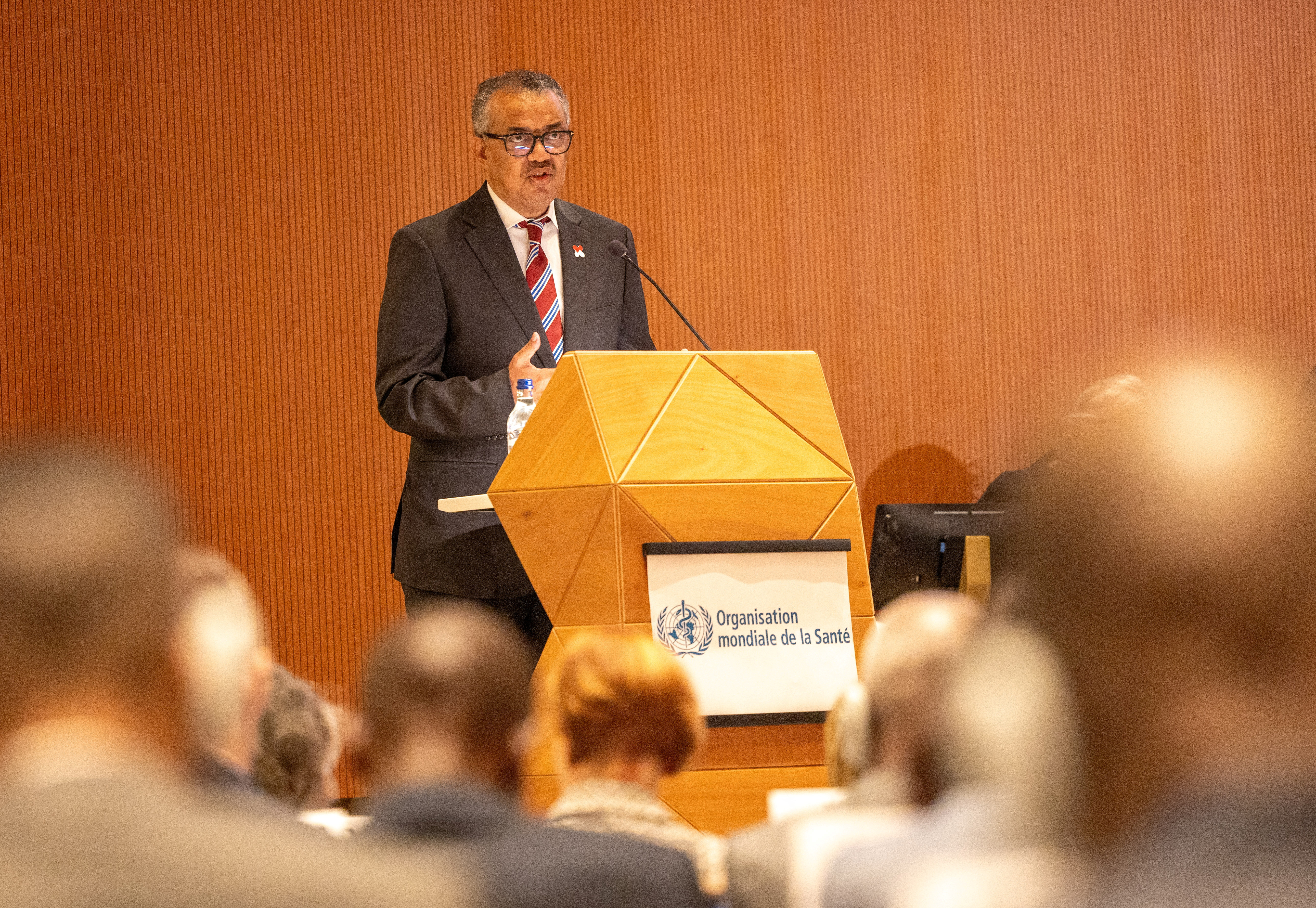 Director-General of WHO Dr. Tedros Adhanom Ghebreyesus attends the World Health Assembly in Geneva