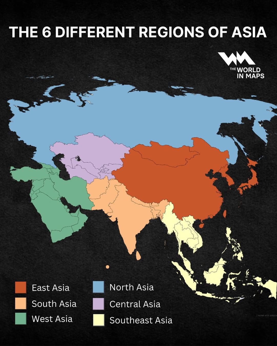 Asia is huge—not just in size, but in diversity! This map breaks the continent into six regions-