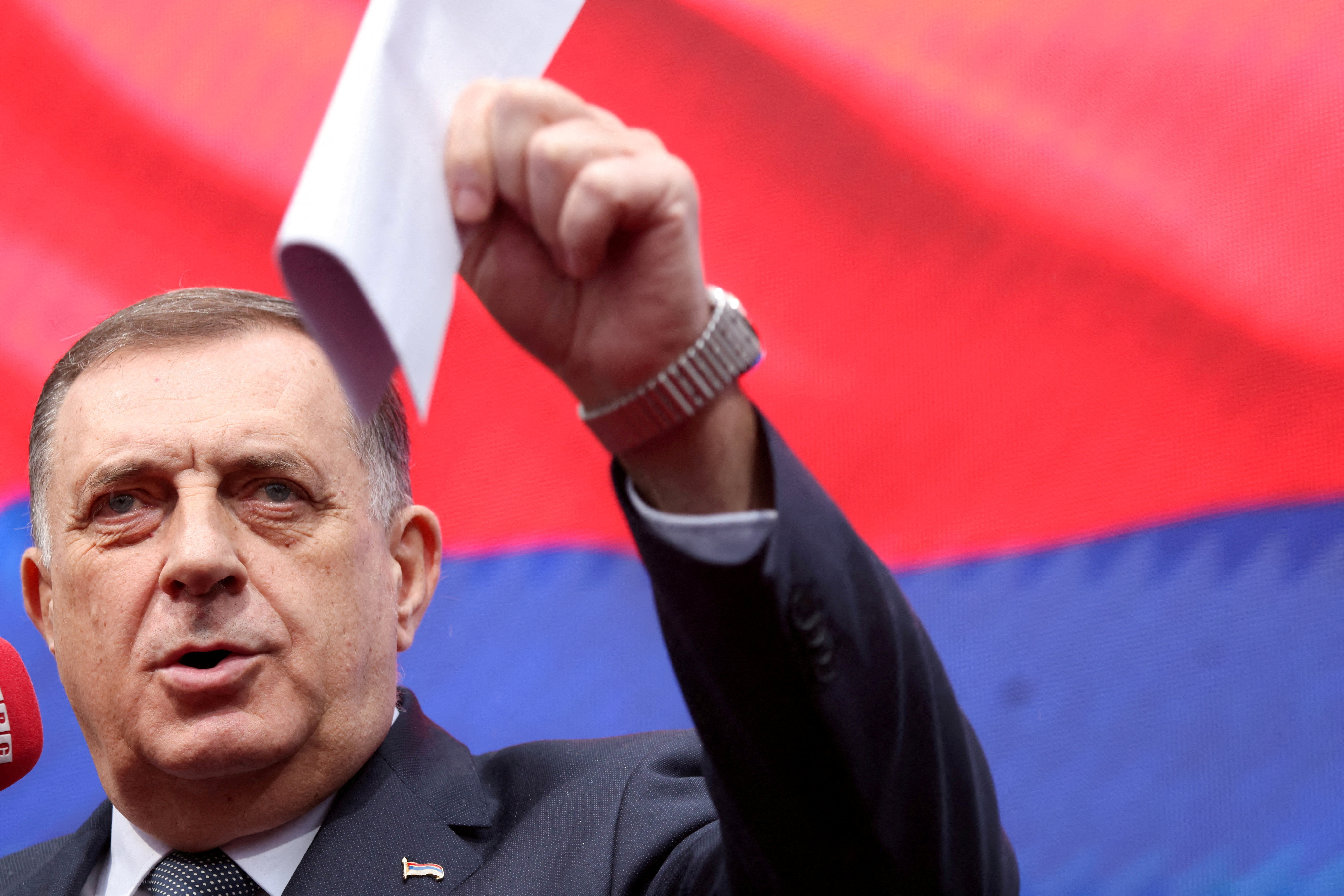 FILE PHOTO: President of Republika Srpska (Serb Republic) Milorad Dodik addresses his supporters, in Banja Luka