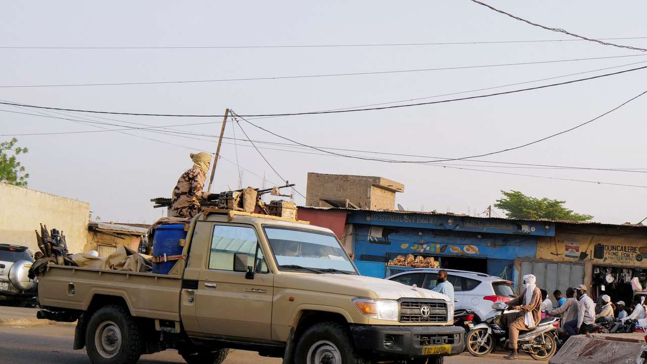 FILE PHOTO: Members of the security forces patrol Chad's capital N'Djamena following the battlefield death of President Idriss Deby in N'Djamena
