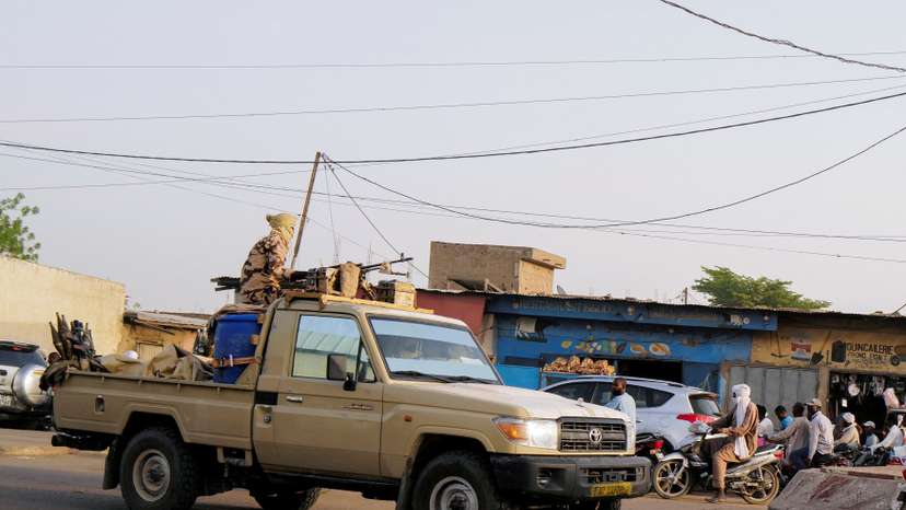 FILE PHOTO: Members of the security forces patrol Chad's capital N'Djamena following the battlefield death of President Idriss Deby in N'Djamena