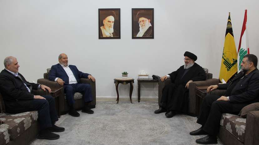 Lebanon's Hezbollah leader Sayyed Hassan Nasrallah meets with top Hamas official Khalil Al-Hayya