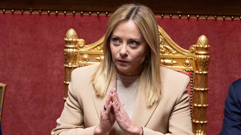 Italy's PM Giorgia Meloni addresses the Senate, ahead of a European Council in Brussels, in Rome