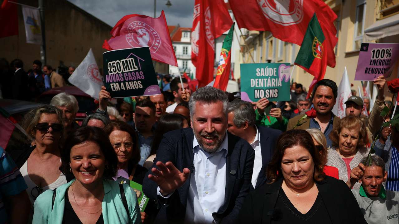 Pedro Nuno Santos, Socialist party leader, takes part in a rally ahead of the snap elections, in Lisbon