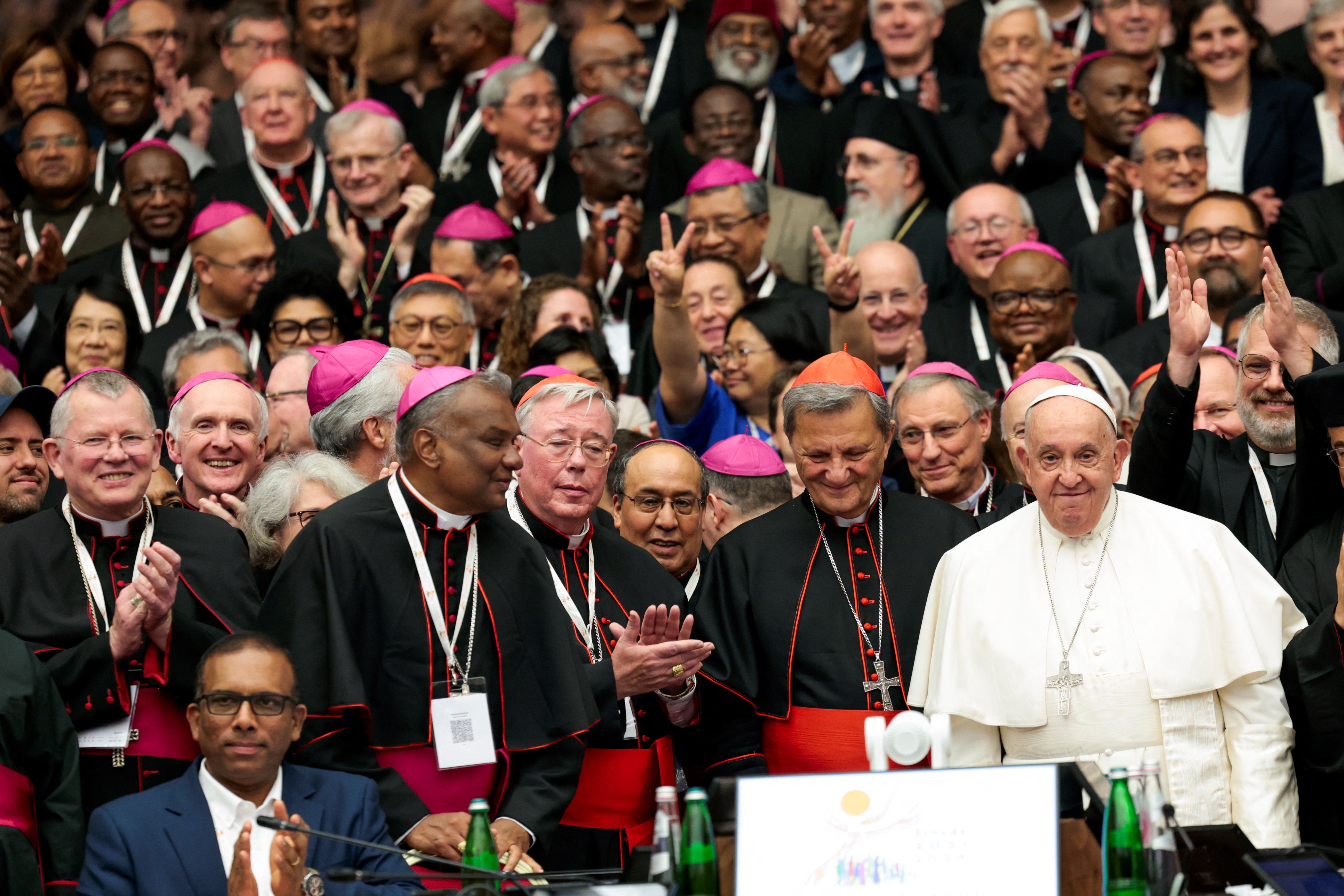 Pope Francis addresses the Synod of Bishops at the Paul VI hall at the Vatican