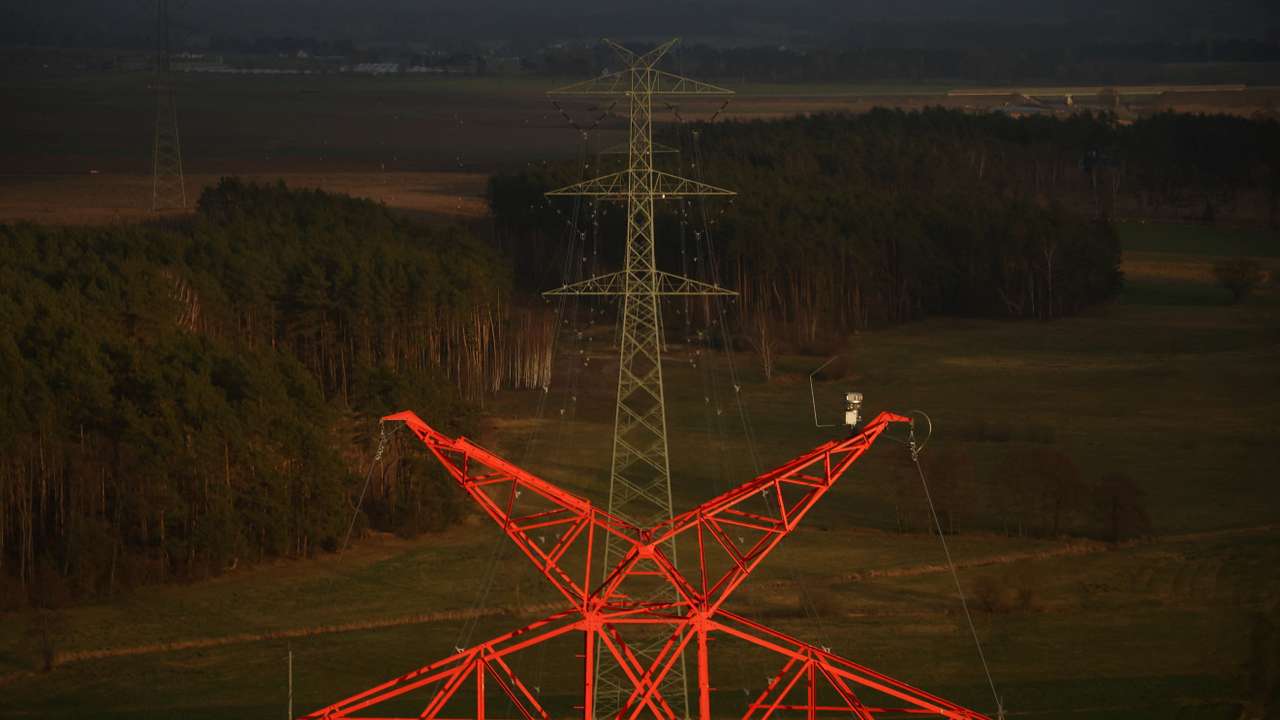 Polish transmission system operator PSE power lines are seen near Lomza