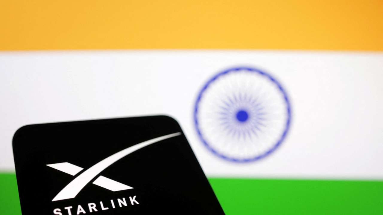 Illustration shows Starlink logo and Indian flag