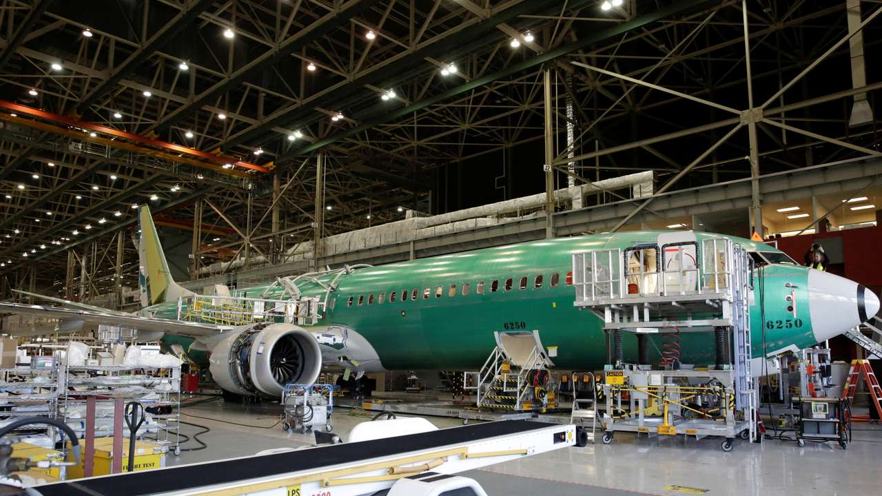 Boeing's new 737 MAX-9 is pictured under construction at their production facility in Renton, Washington