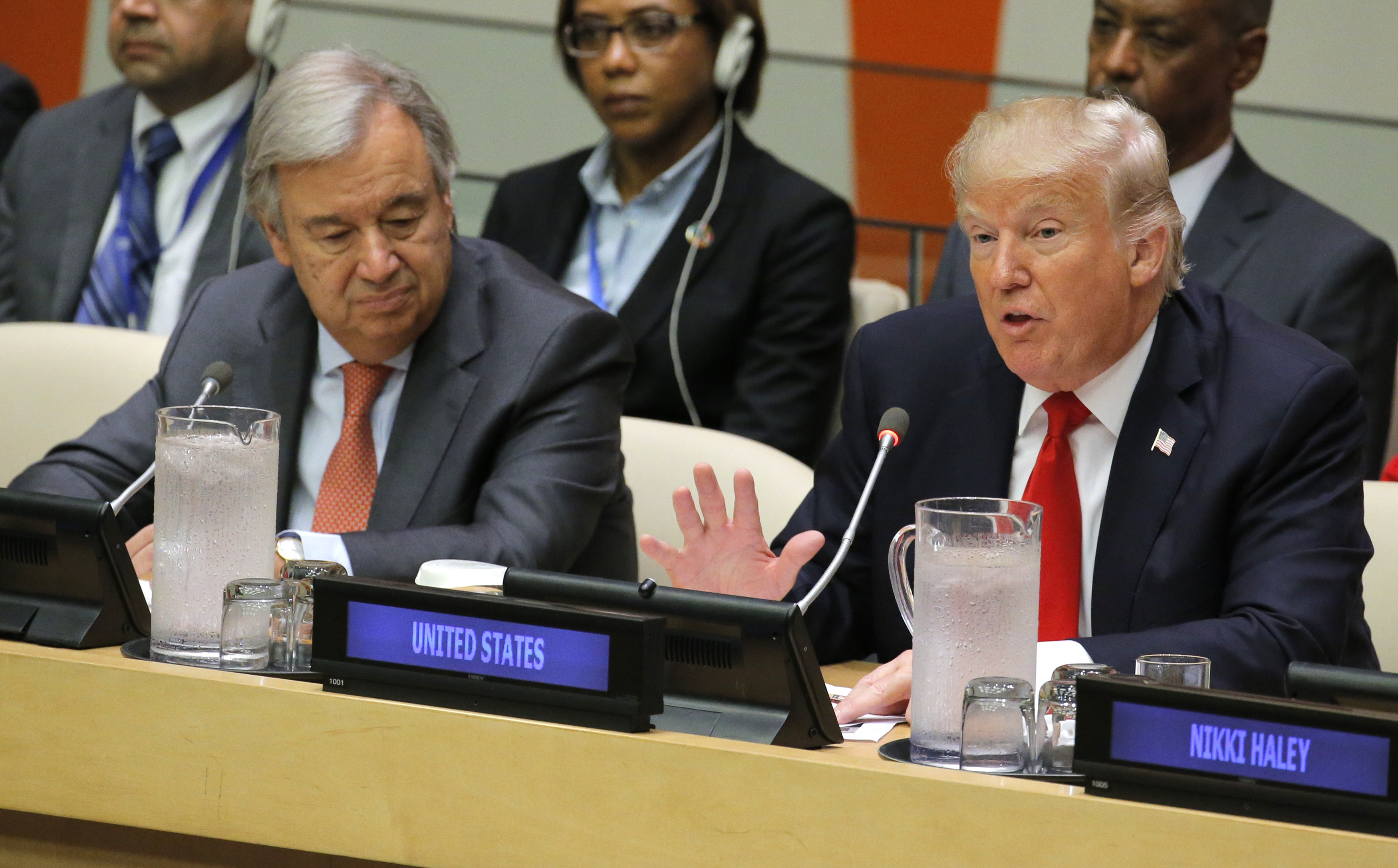 U.S. President Trump speaks during a session at UN Headquarters in New York
