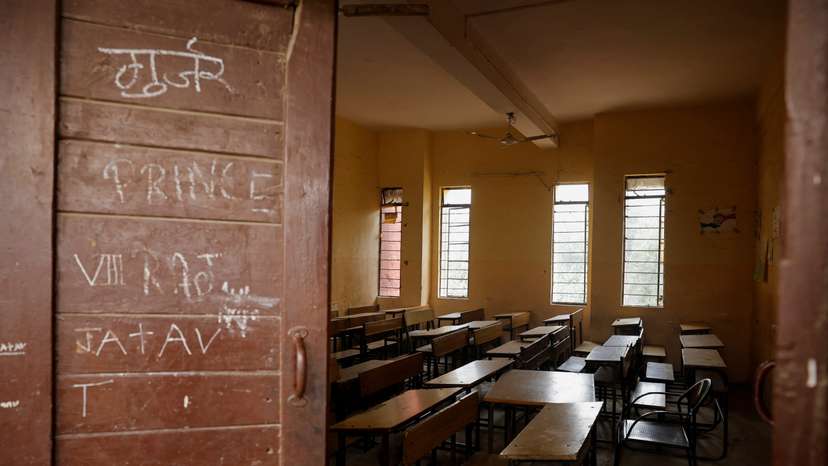 A view of an empty classroom in a school, in New Delhi