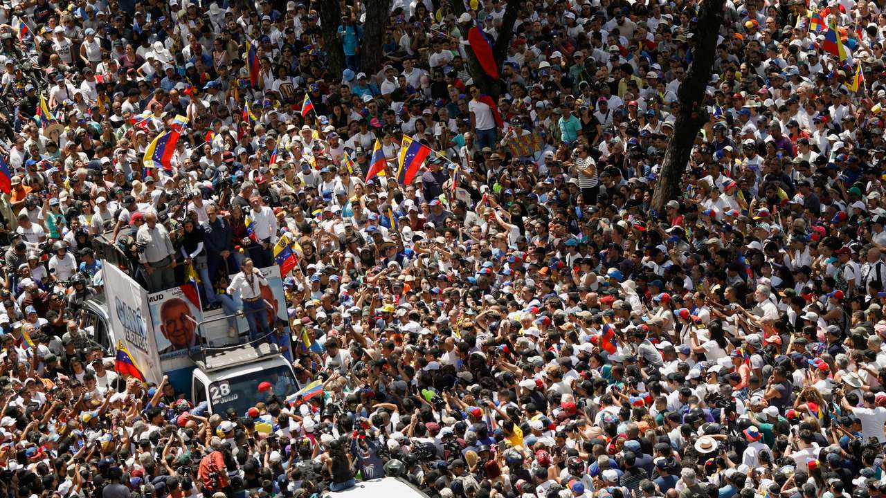 Venezuela's opposition leaders hold a march amid the disputed presidential election, in Caracas