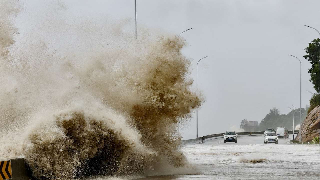 FILE PHOTO: Waves in Ningde as Typhoon Gaemi approaches