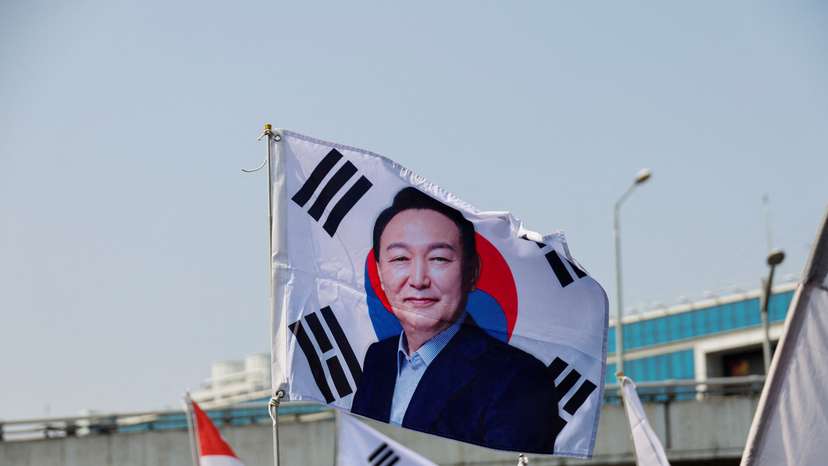Far-right demonstrators gather as they wait for the Constitutional Court ruling on President Yoon Suk Yeol's impeachment, near his residence in Seoul
