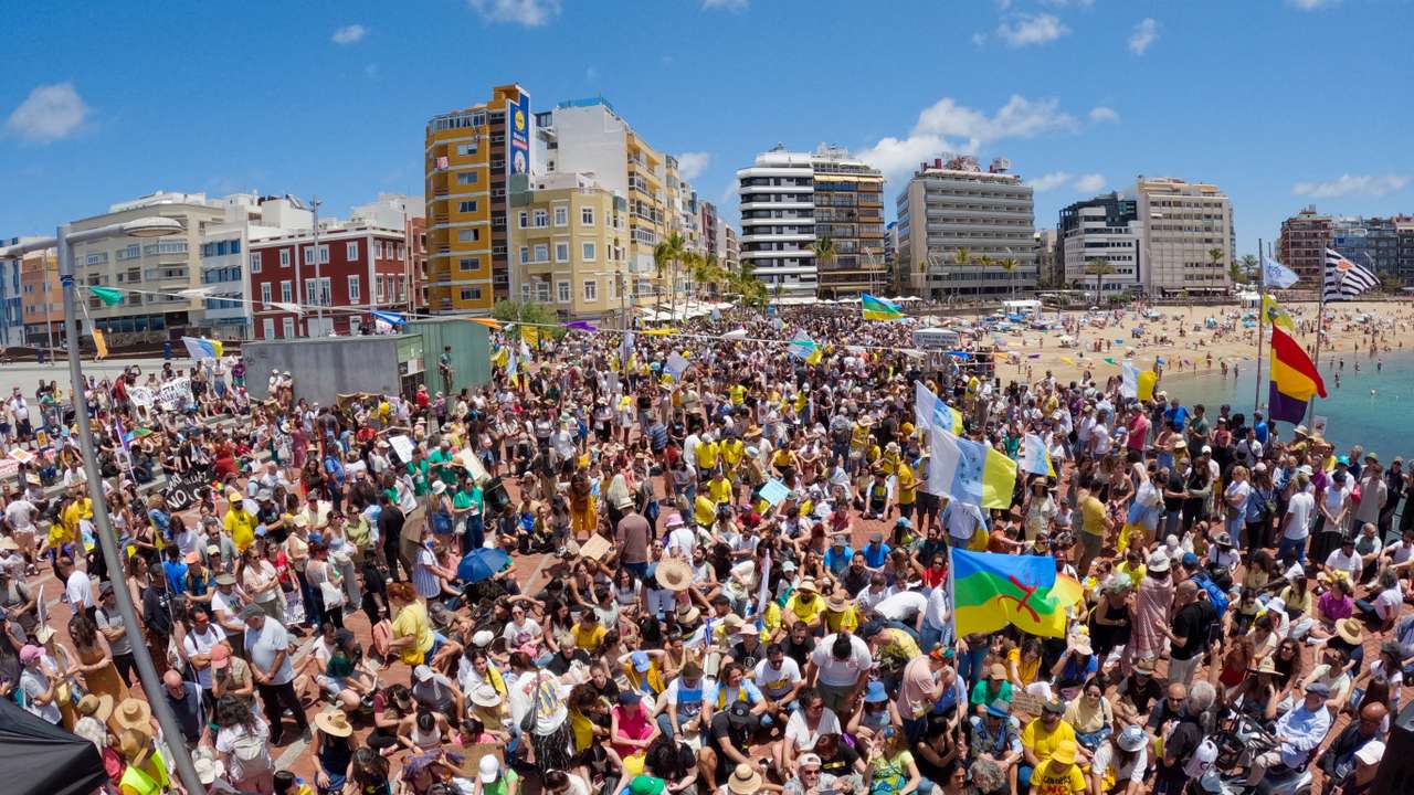 A demonstration calling for a change in the tourism model in the Canary Islands, in Las Palmas de Gran Canaria