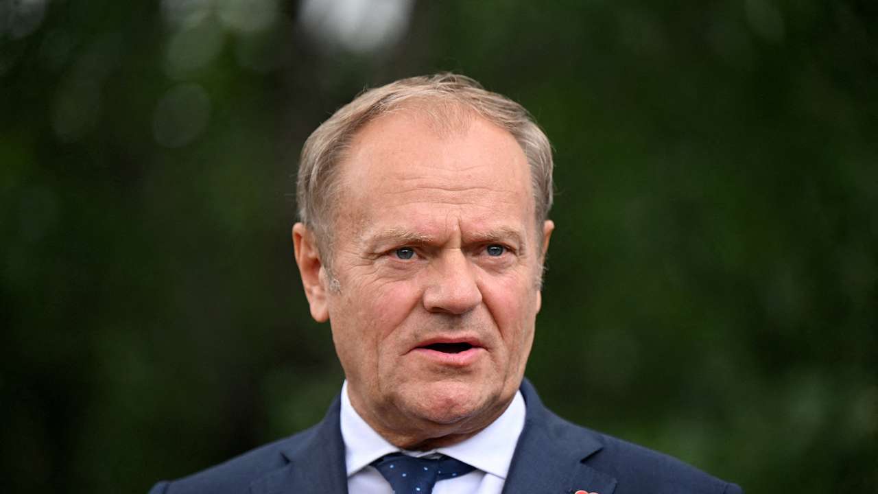 FILE PHOTO: Poland's Prime Minister Donald Tusk talks to the press in Tirana
