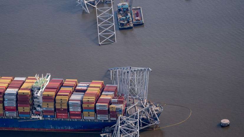 FILE PHOTO: View of the Dali cargo vessel which crashed into the Francis Scott Key Bridge causing it to collapse in Baltimore, Maryland