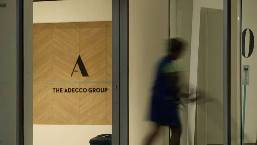 Logo of Swiss Adecco Group is seen at its headquarters in Zurich