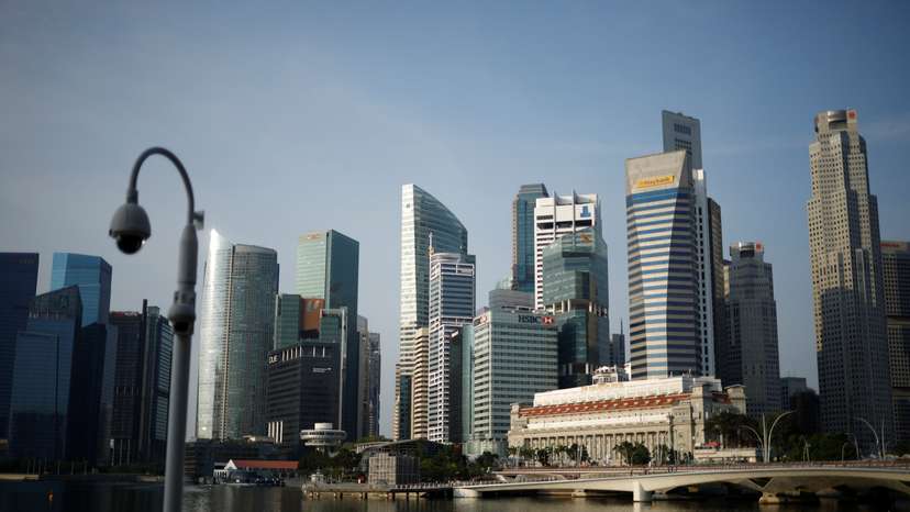 A general view of surveillance cameras near the central business district in Singapore