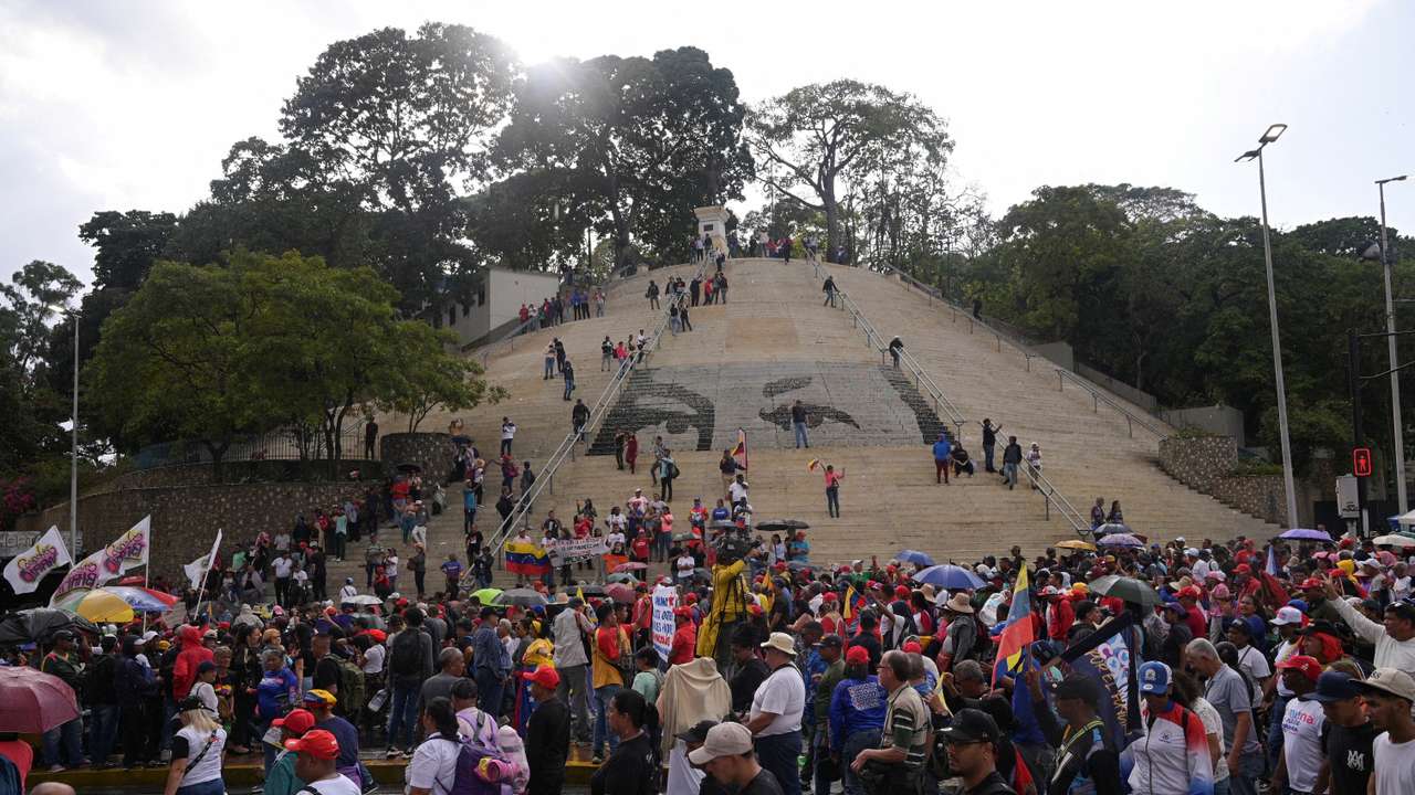 Government supporters participate in a march calling for the release of Venezuela's ousted president Nicolas Maduro, in Caracas