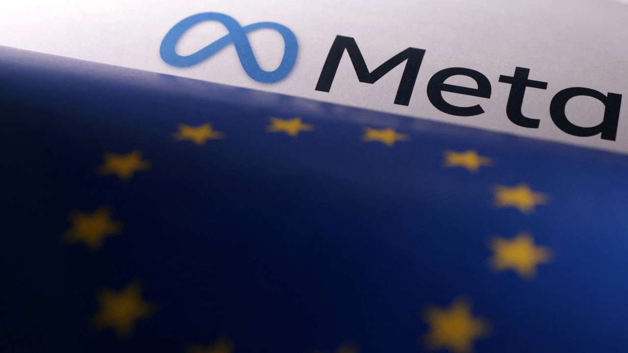 FILE PHOTO: Illustration shows EU flag and Meta logo