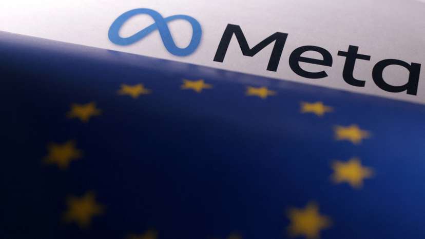 FILE PHOTO: Illustration shows EU flag and Meta logo