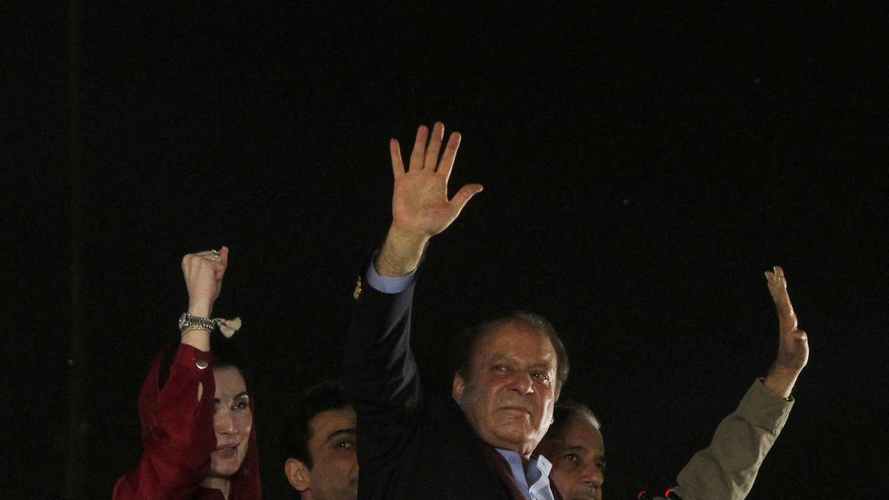 FILE PHOTO: Pakistan's former Prime Minister Sharif addresses supporters upon his arrival in Lahore