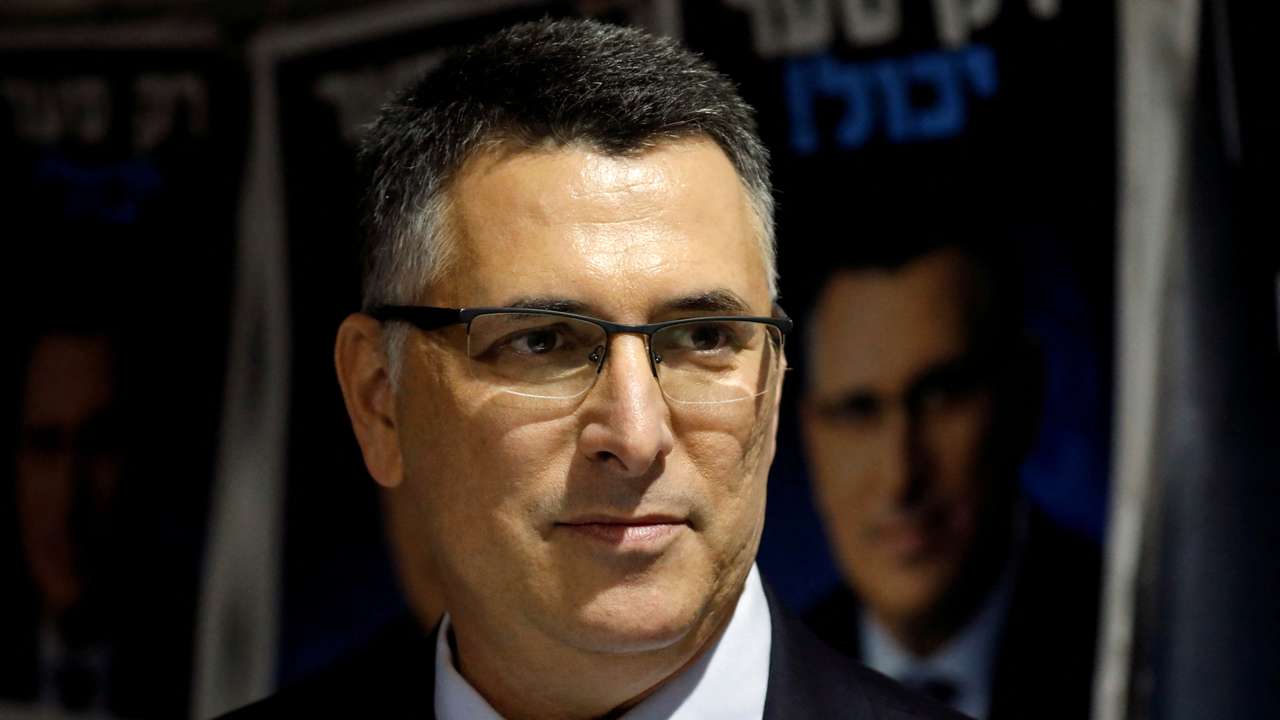 FILE PHOTO: Gideon Saar speaks to supporters in Rishon Lezion, Israel