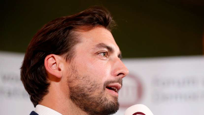 Dutch politician Thierry Baudet of the Forum for Democracy speaks after announcement of exit polls results of European elections in Amsterdam