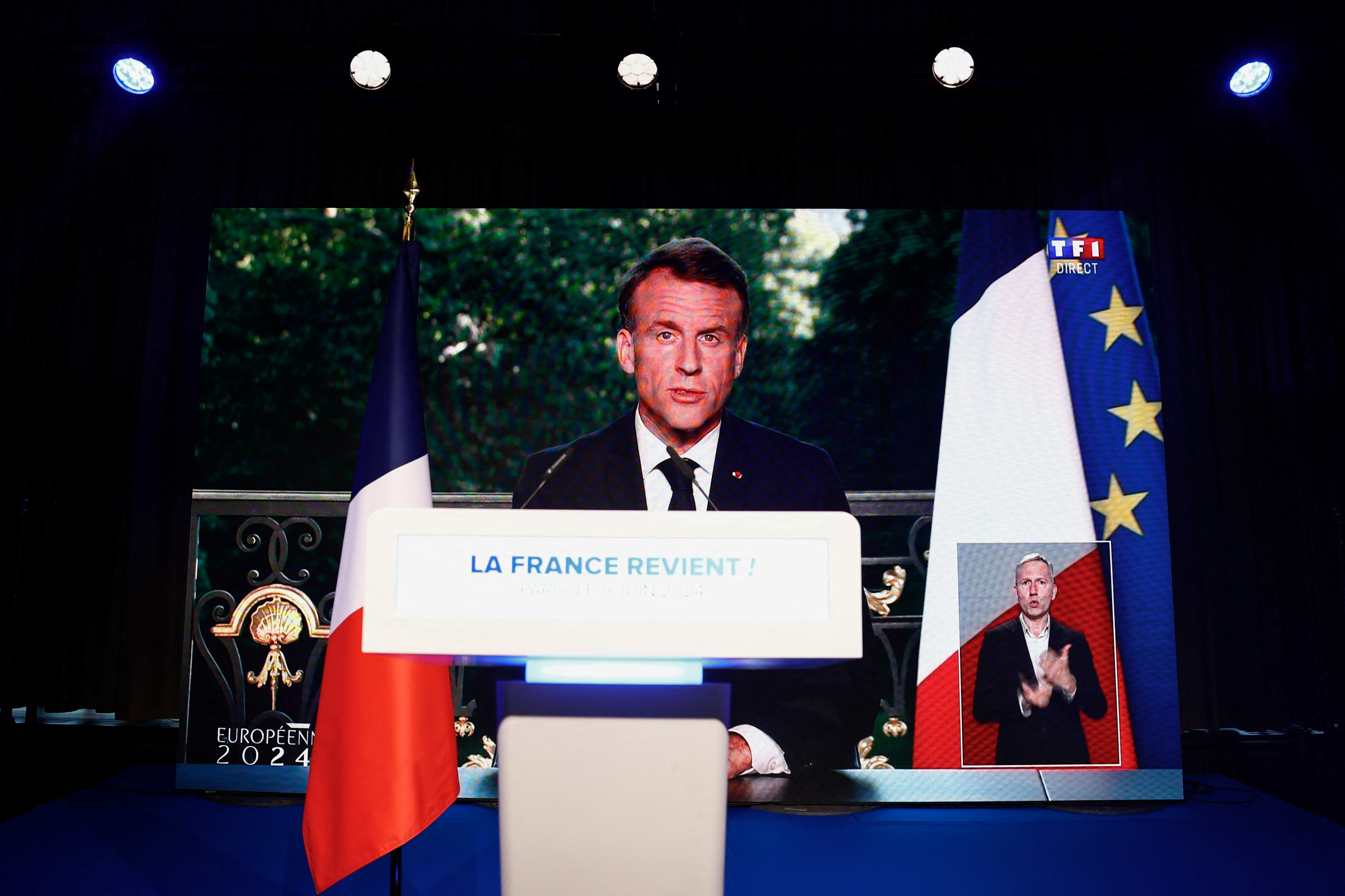 Bardella speaks after the polls closed during the European Parliament elections, in Paris