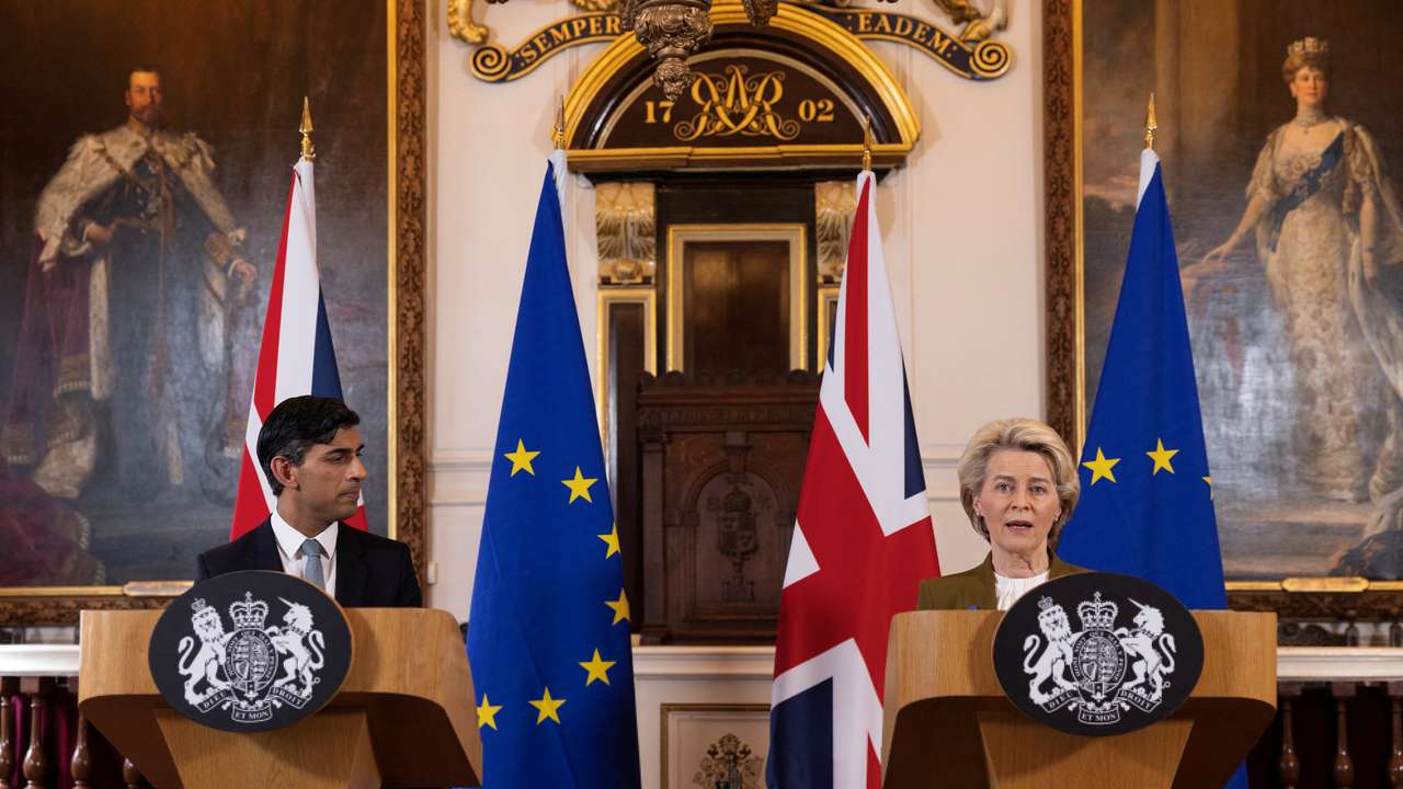 British Prime Minister Rishi Sunak and European Commission President Ursula von der Leyen hold a news conference at Windsor Guildhall