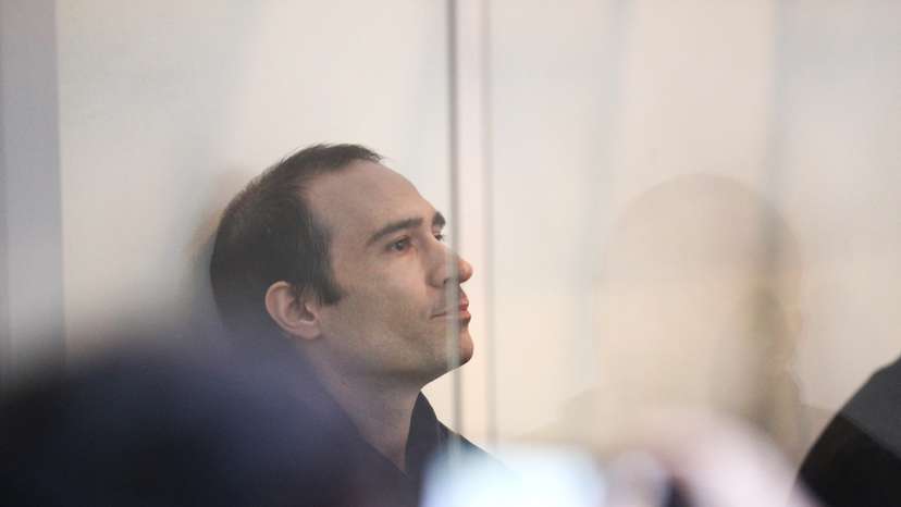 French national Martin Ryan, accused of espionage, attends a court hearing in Baku