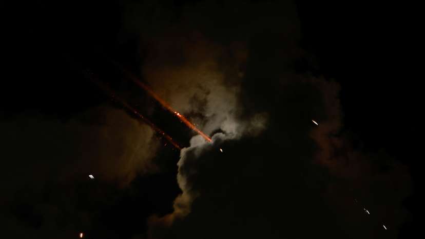 Rockets fly in the sky, amid cross-border hostilities between Hezbollah and Israel, as seen from Tel Aviv
