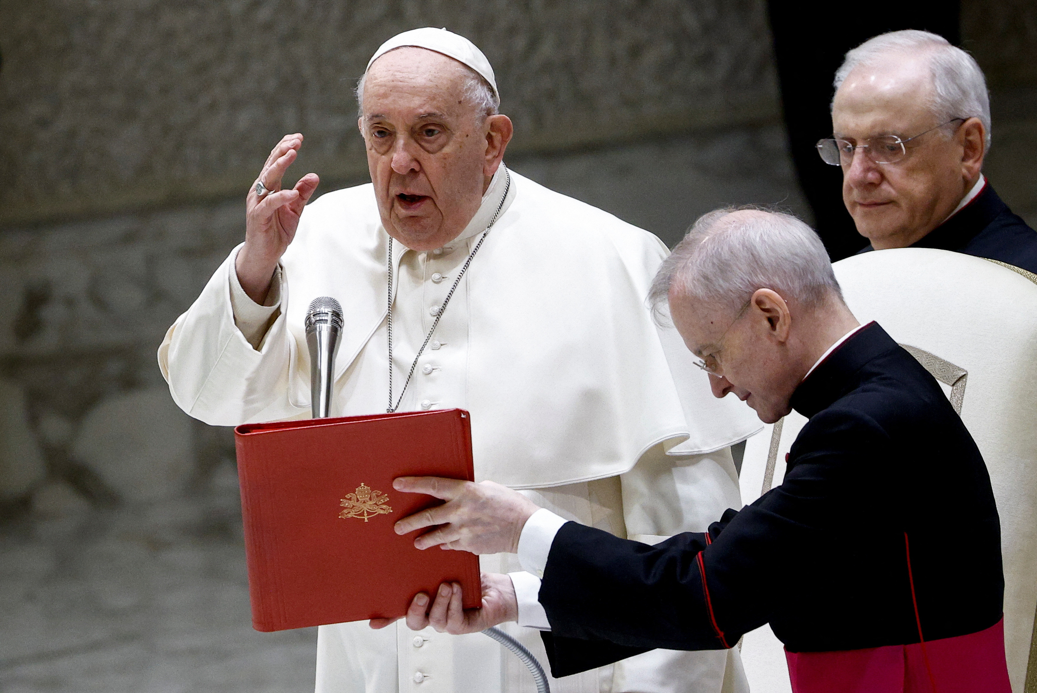 Pope Francis delivers Christmas message to workers at the Vatican