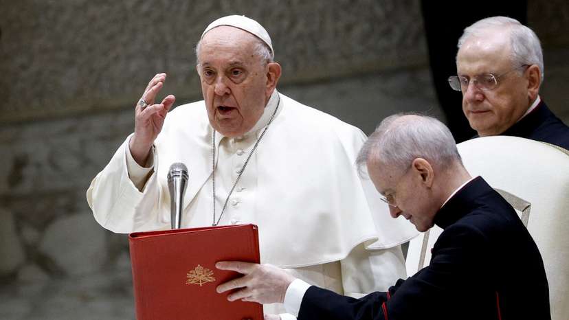 Pope Francis delivers Christmas message to workers at the Vatican