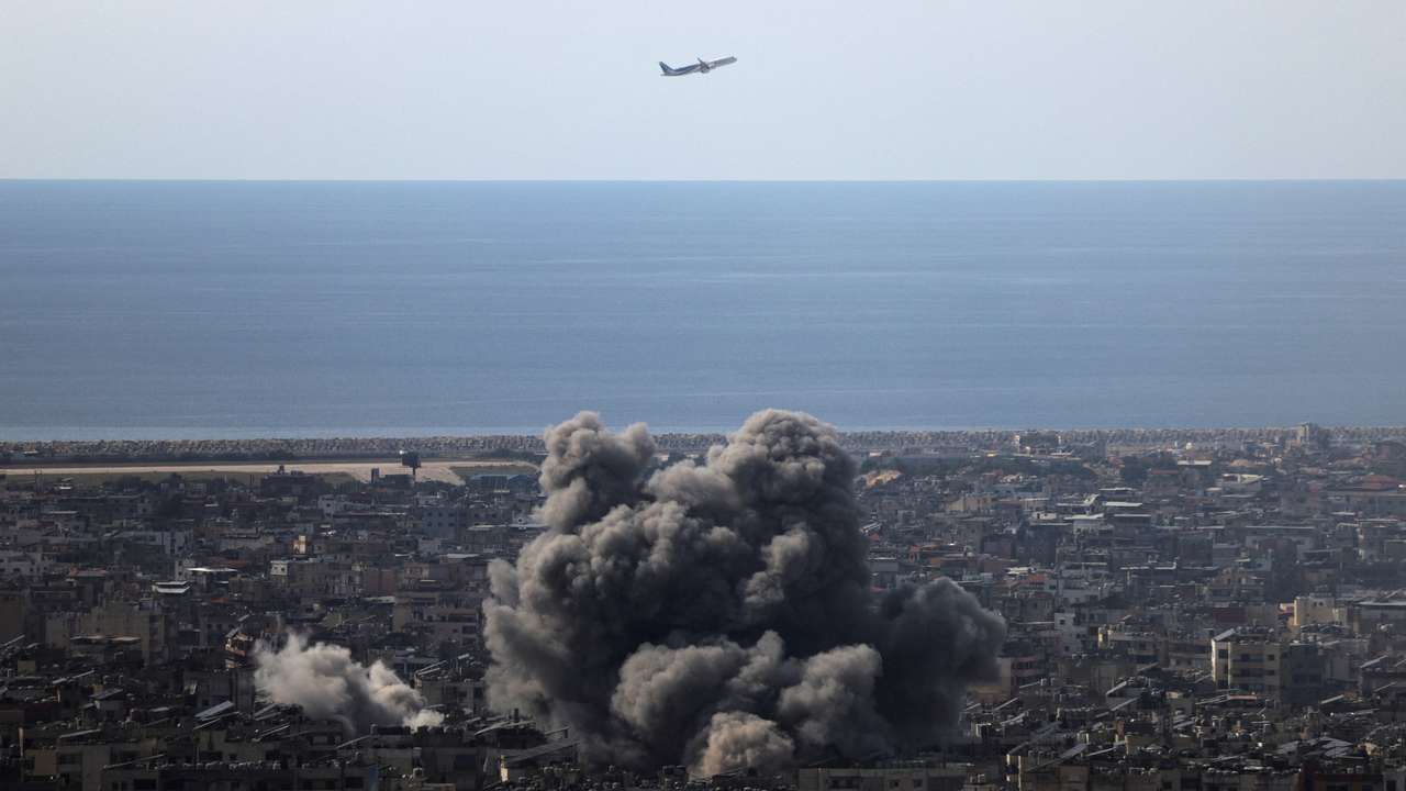Smoke rises after an Israeli strike on Beirut's southern suburbs