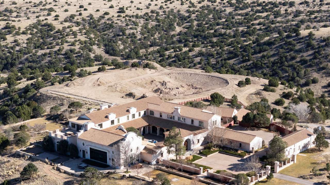 A drone view shows Zorro Ranch, a property formerly owned by Jeffrey Epstein, near Stanley