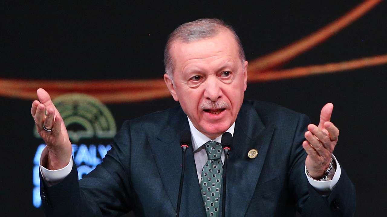 Turkish President Tayyip Erdogan addresses the audience at Antalya Diplomacy Forum