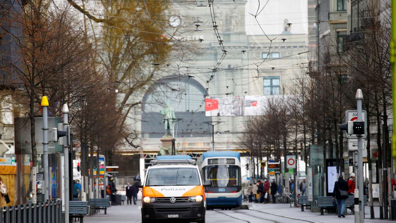 A Swiss police van is seen on a street in Zurich