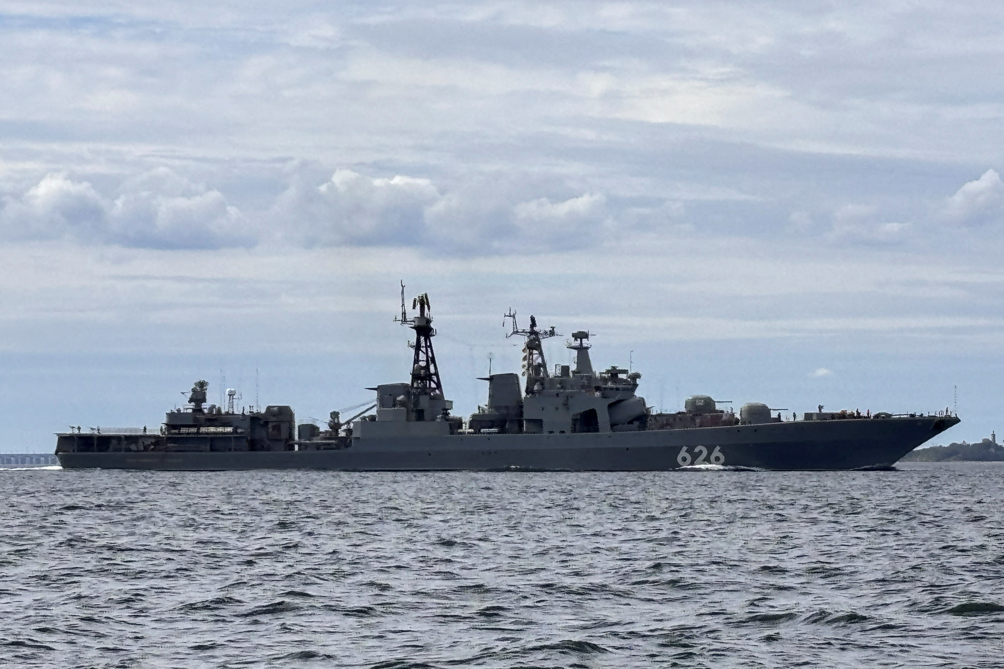 FILE PHOTO: Russian navy vessel 'Vice-Admiral Kulakov', a Udaloy I-class destroyer, sails through the Great Belt Strait