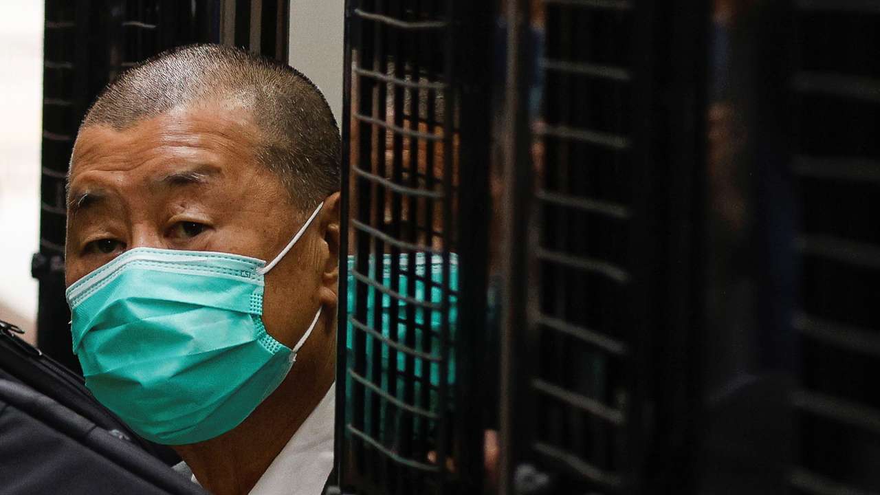 FILE PHOTO: Media mogul Jimmy Lai, founder of Apple Daily, arrives the Court of Final Appeal by prison van in Hong Kong