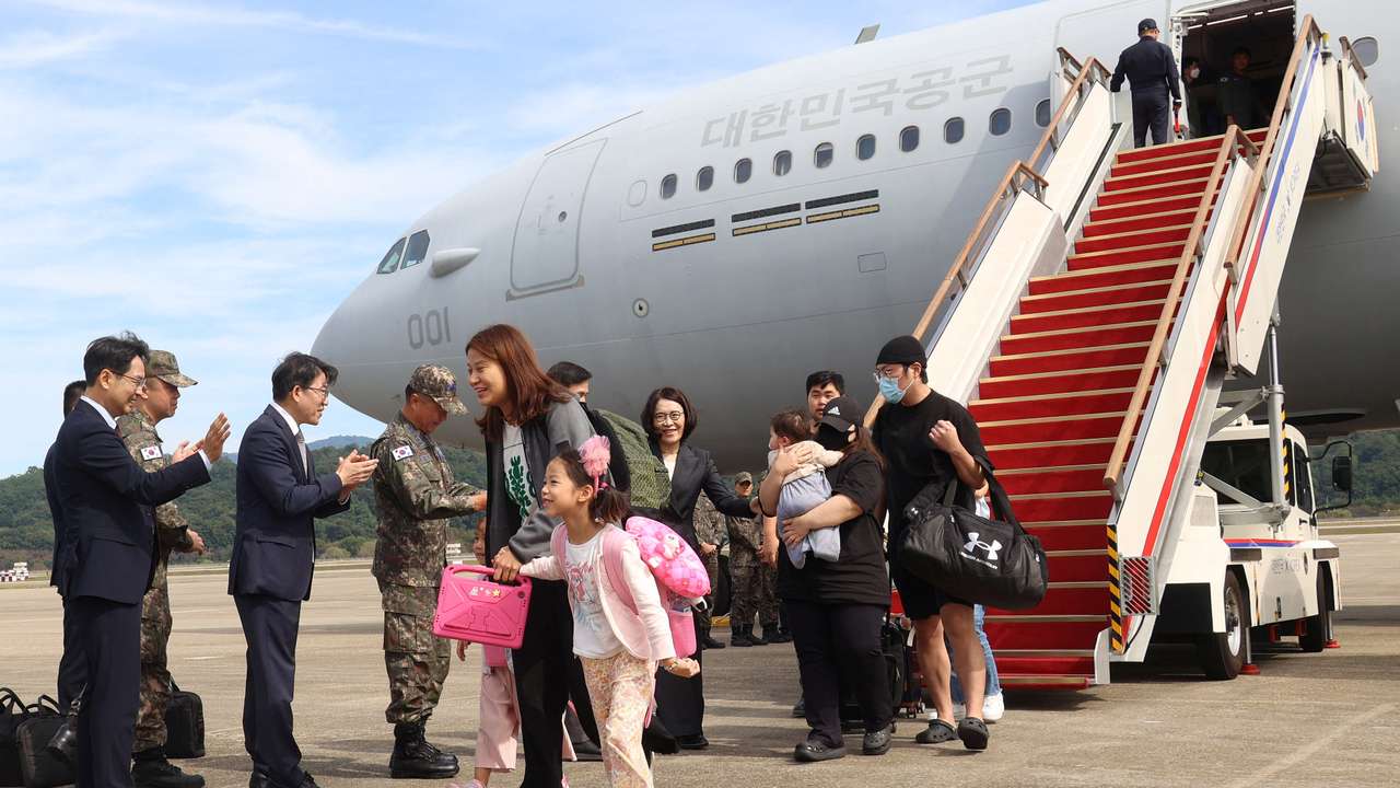 South Korean people who are evacuated from Lebanon arrive at Seoul airbase in Seongnam