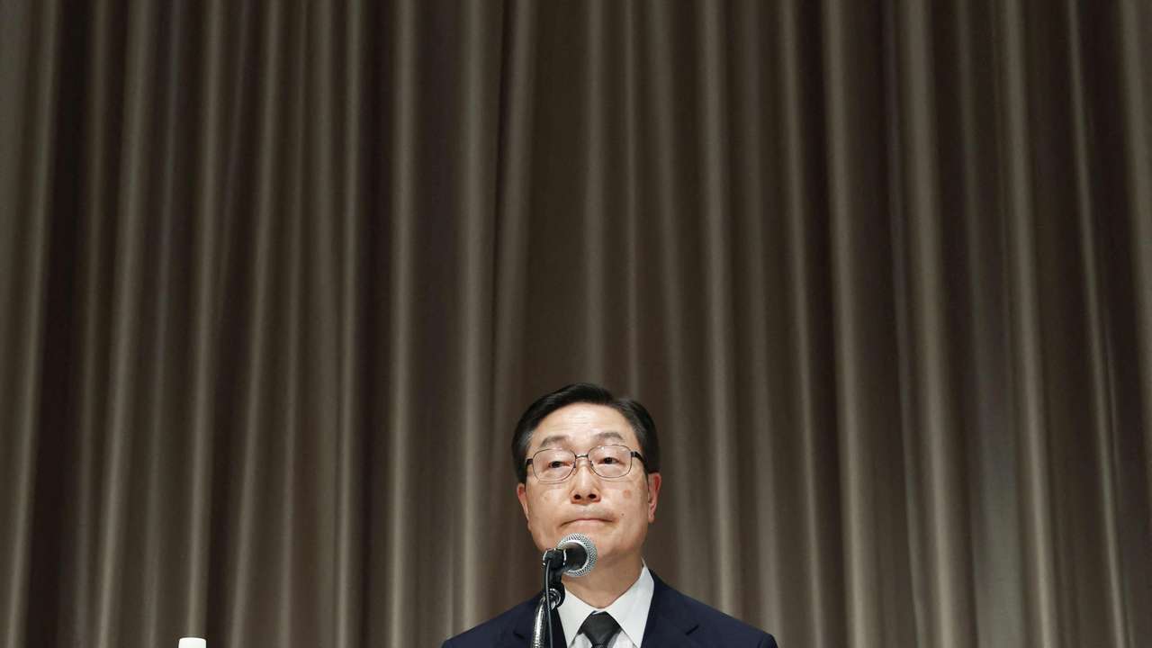 Tomihiro Tanaka, president of Unification Church attends a news conference in Tokyo
