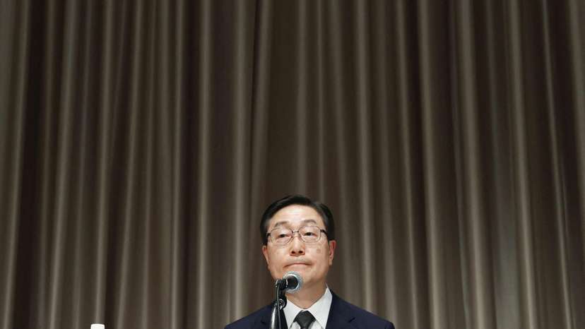 Tomihiro Tanaka, president of Unification Church attends a news conference in Tokyo