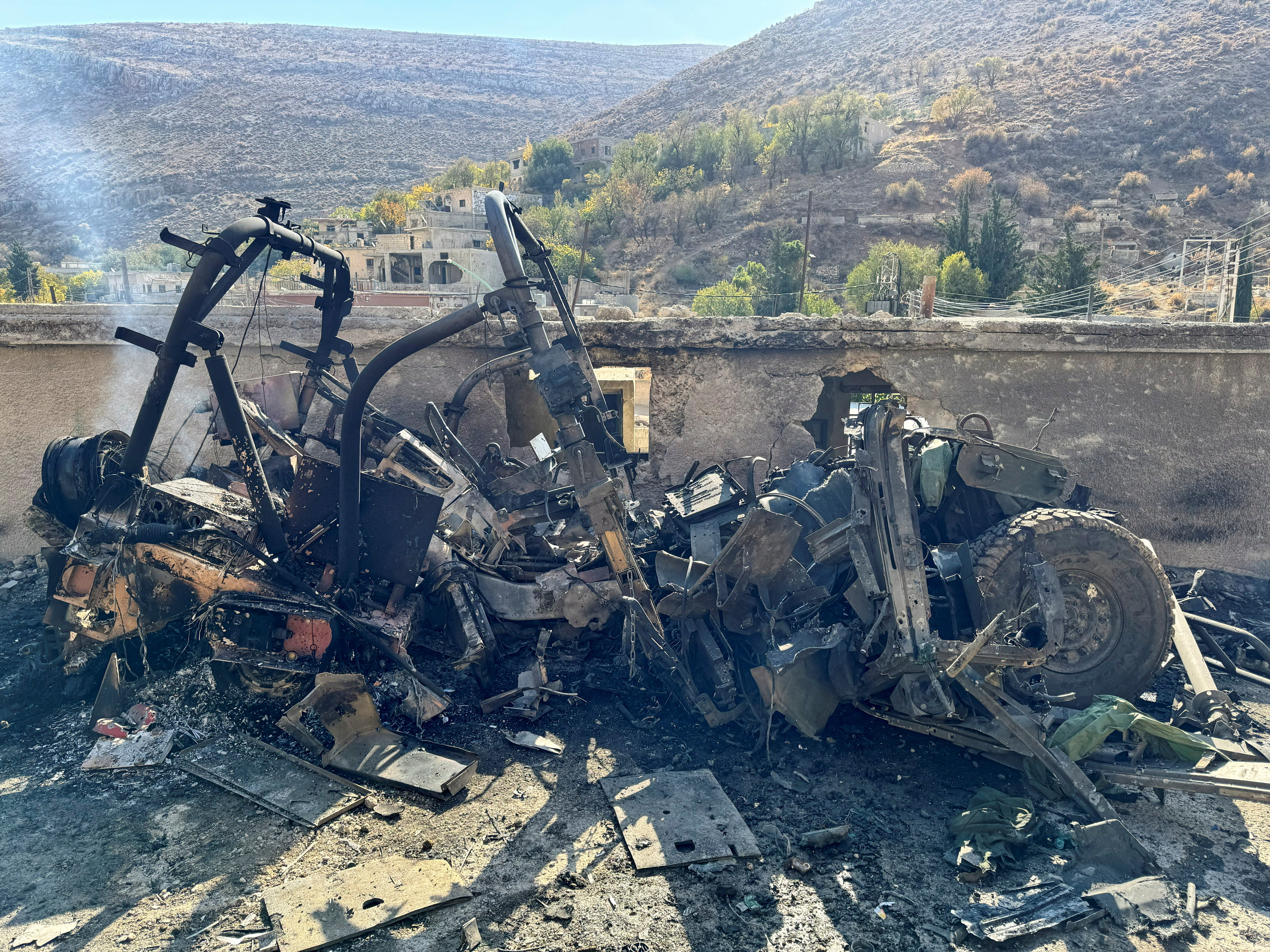 A damaged site, following an Israeli raid on Friday, according to Syrian state media, in Beit Jinn