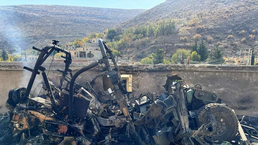 A damaged site, following an Israeli raid on Friday, according to Syrian state media, in Beit Jinn