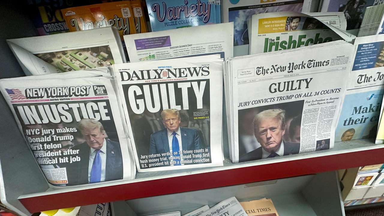 FILE PHOTO: Newspaper headlines following Trump verdict
